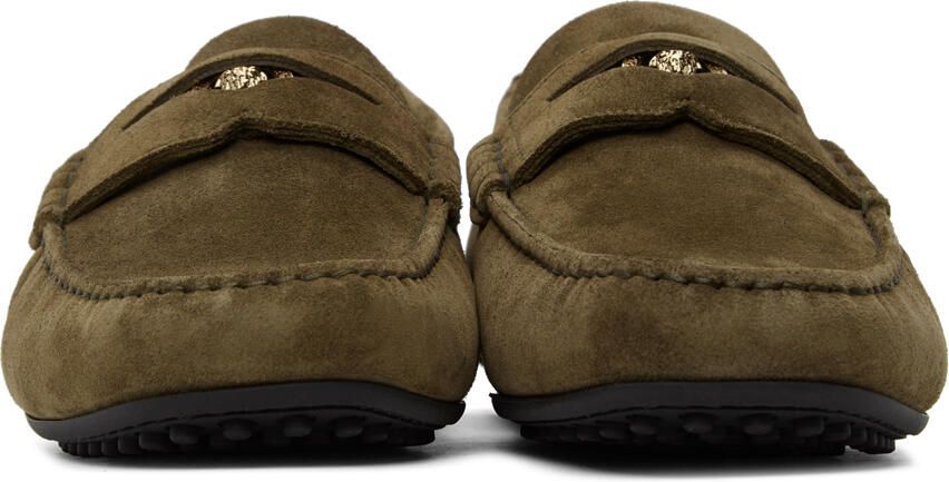 Versace Khaki Suede Penny Loafers - Picture 2