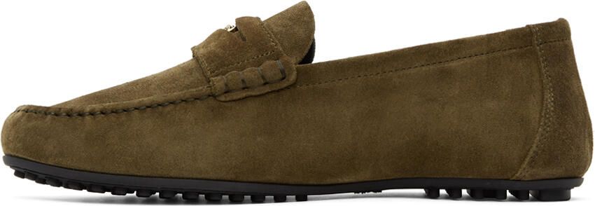 Versace Khaki Suede Penny Loafers - Picture 3