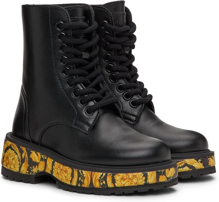 Versace Kids Black Barocco Print Boots - Picture 3