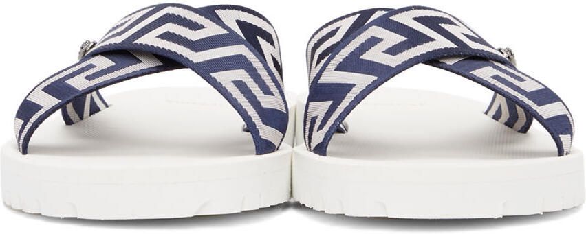 Versace Navy & White Nastro Greca Sandals - Picture 3