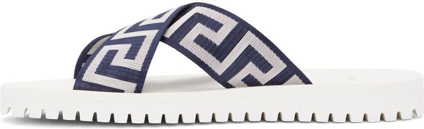 Versace Navy & White Nastro Greca Sandals - Picture 4