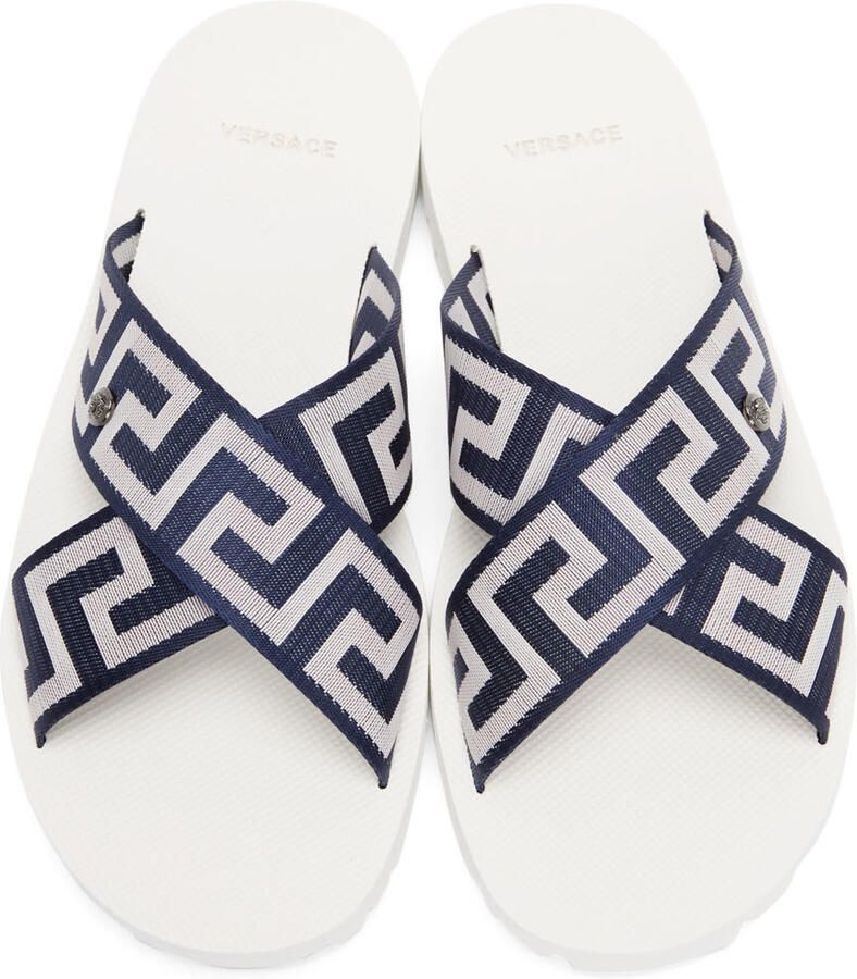 Versace Navy & White Nastro Greca Sandals