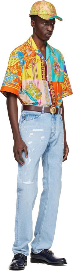 Versace Navy 'La Greca' Plaque Loafer - Picture 4