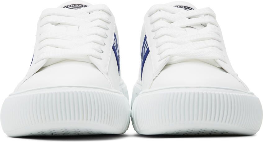 Versace White & Blue Greca Low-Top Sneakers - Picture 3