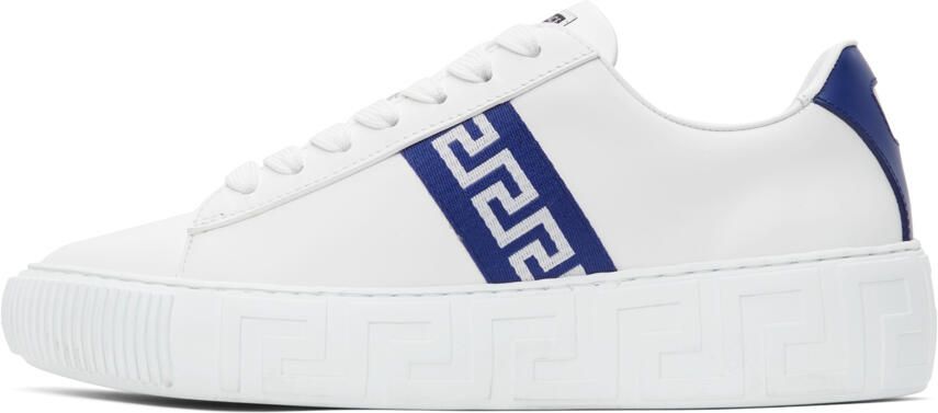 Versace White & Blue Greca Low-Top Sneakers - Picture 4