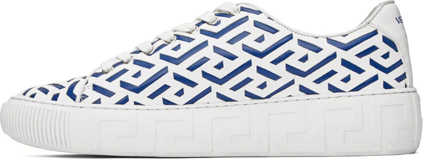 Versace White & Blue Greca Sneakers - Picture 3
