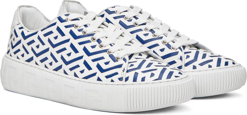 Versace White & Blue Greca Sneakers - Picture 2