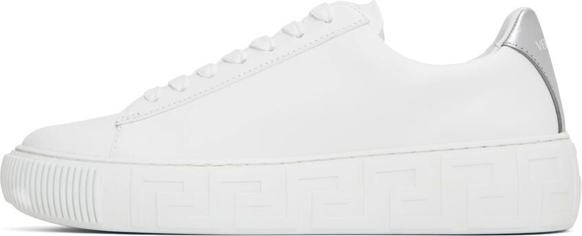 Versace White & Silver Greca Sneakers - Picture 3