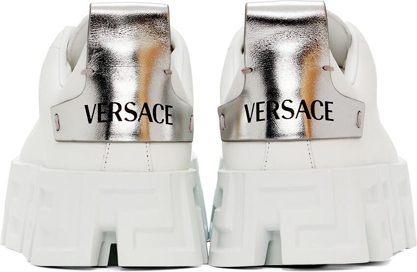 Versace White & Silver 'Greca' Sneakers