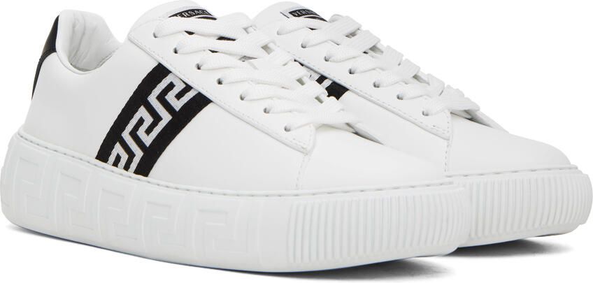 Versace White & Black Greca Sneakers - Picture 2
