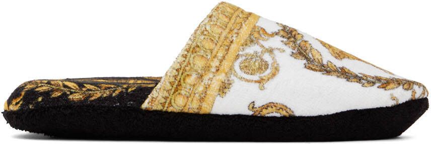 Versace White & Black Baroque Slippers - Picture 4