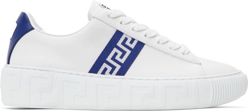 Versace White & Blue Greca Low-Top Sneakers - Picture 5