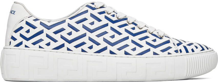 Versace White & Blue Greca Sneakers - Picture 5