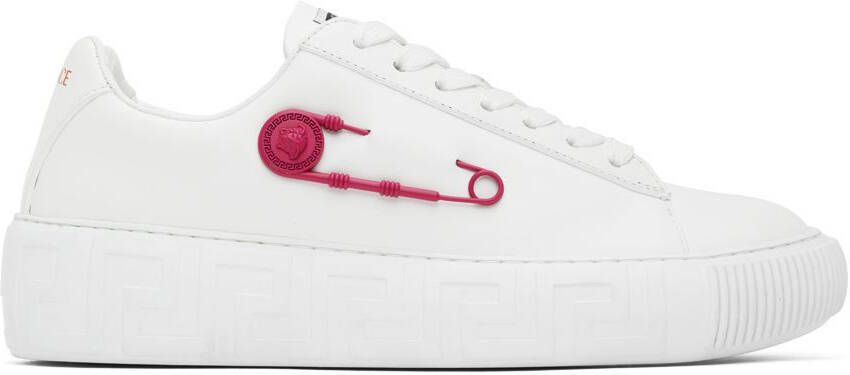 Versace White & Pink Safety Pin Sneakers - Picture 5