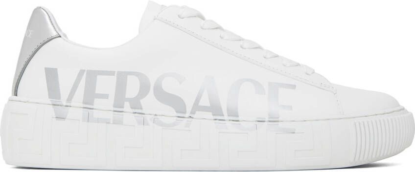 Versace White & Silver Greca Sneakers - Picture 2