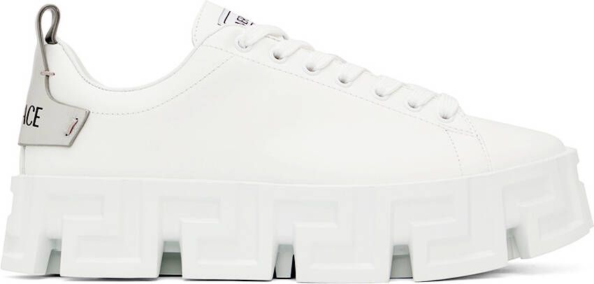 Versace White & Silver 'Greca' Sneakers - Picture 5