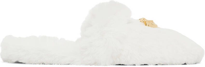 Versace White Faux-Fur Palazzo Slippers - Picture 5