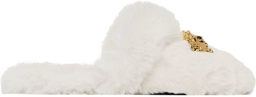 Versace White Faux-Fur Palazzo Slippers