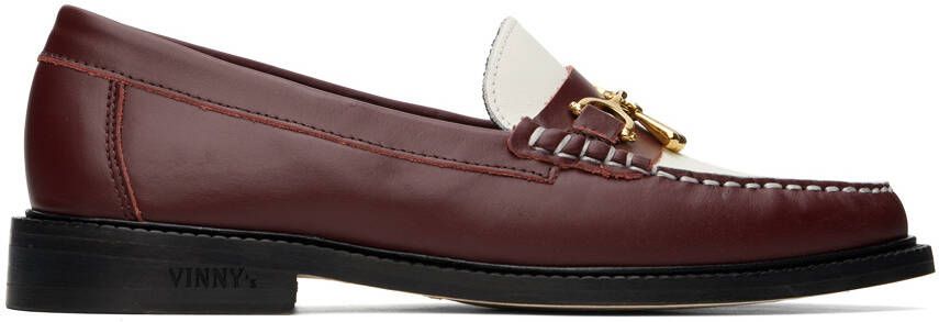 VINNY s Burgundy & White Luxe Mocassin Snaffle Loafers - Picture 5