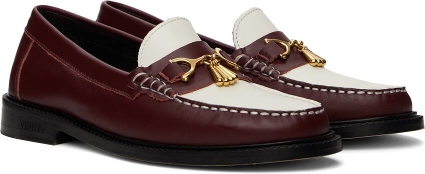 VINNY s Burgundy & White Luxe Mocassin Snaffle Loafers - Picture 2