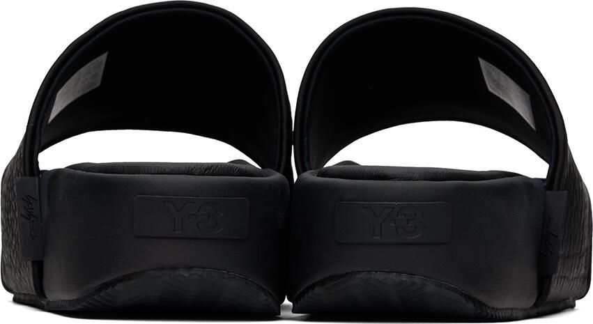 Y-3 Black Leather Platform Slides