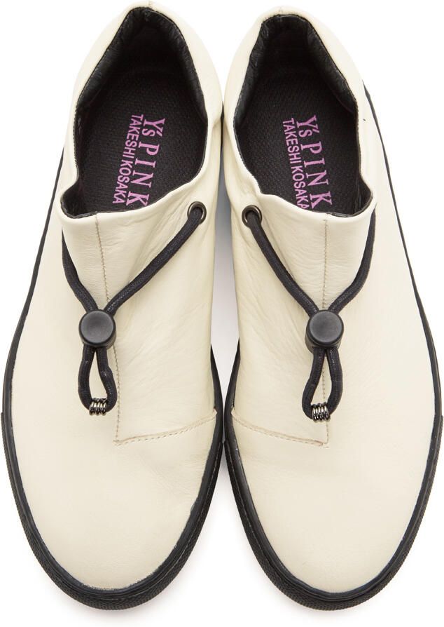 Y's Off-White Leather Slip-On Sneakers