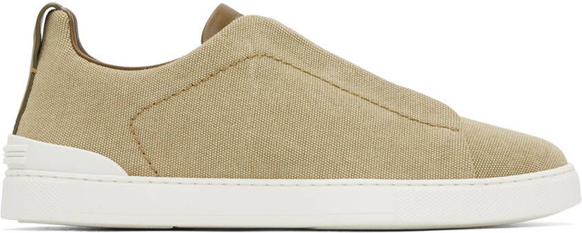 ZEGNA Beige Triple Stitch Sneakers - Picture 5