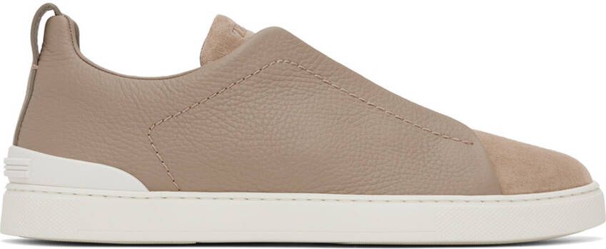 ZEGNA Beige Triple Stitch Sneakers - Picture 5