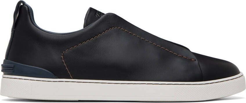 ZEGNA Black Triple Stitch Low Top Sneakers