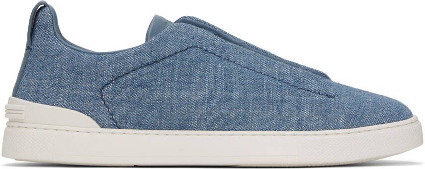 ZEGNA Blue Triple Stitch Sneakers - Picture 5