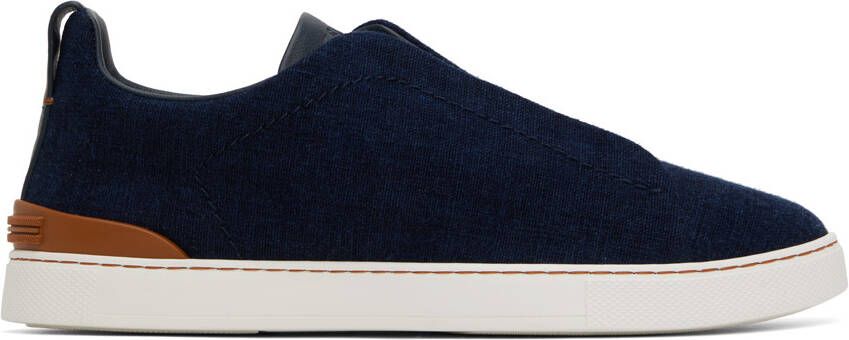 ZEGNA Navy Triple Stitch Sneakers - Picture 5