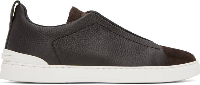 ZEGNA Brown Triple Stitch Sneakers - Picture 2