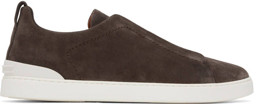 ZEGNA Brown Triple Stitch Sneakers - Picture 5
