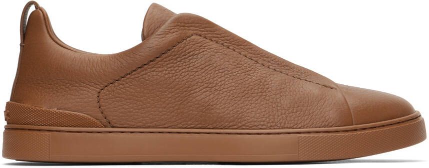 ZEGNA Brown Triple Stitch Sneakers - Picture 5