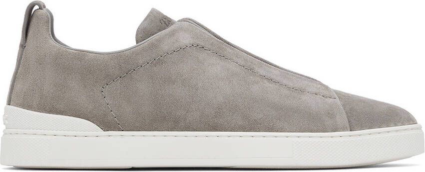 ZEGNA Gray Triple Stitch Sneakers - Picture 4