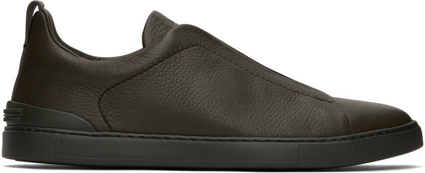 ZEGNA Khaki Triple Stitch Sneakers - Picture 5