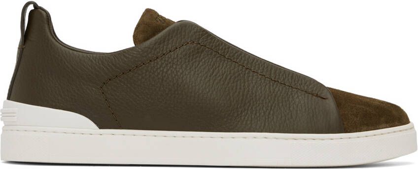 ZEGNA Khaki Triple Stitch Sneakers - Picture 5