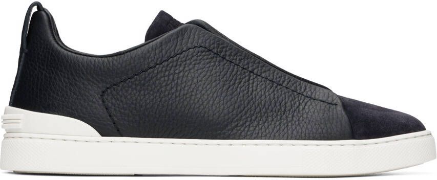 ZEGNA Navy Triple Stitch Sneakers - Picture 5