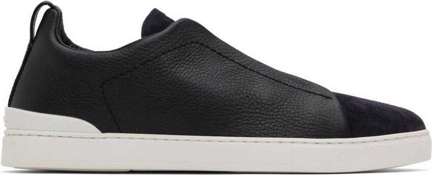 ZEGNA Navy Triple Stitch Sneakers - Picture 5