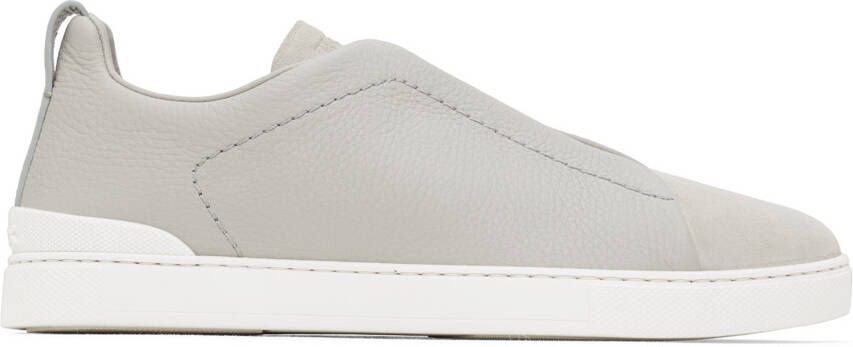 ZEGNA SSENSE Exclusive Gray Leather Triple Stitch Sneakers - Picture 5
