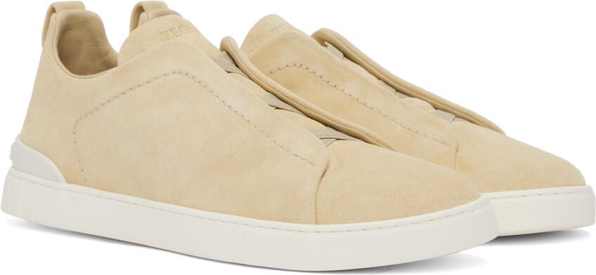ZEGNA Beige Triple Stitch Sneakers - Picture 2