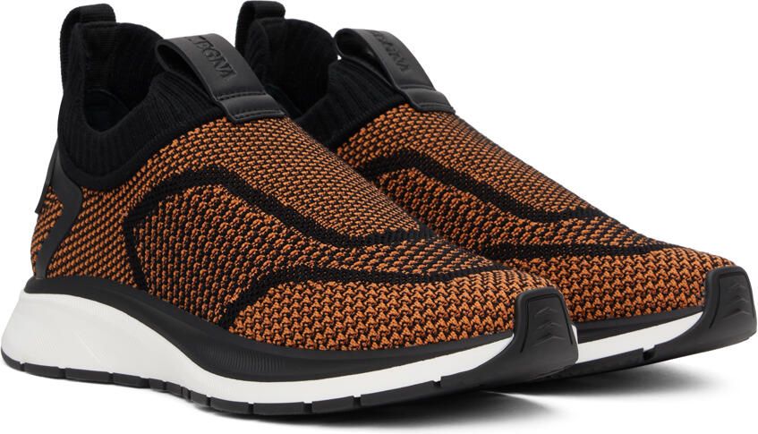 ZEGNA Black & Orange Slip-On Sneakers - Picture 2