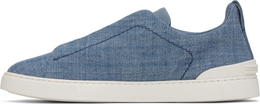 ZEGNA Blue Triple Stitch Sneakers - Picture 3