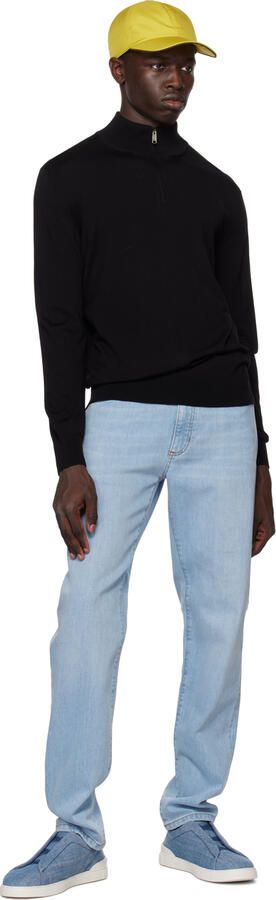 ZEGNA Blue Triple Stitch Sneakers - Picture 4