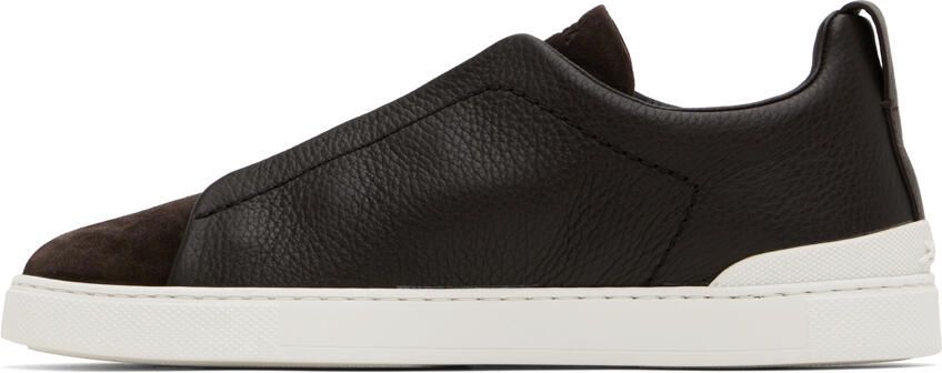ZEGNA Brown Triple Stitch Sneakers - Picture 3