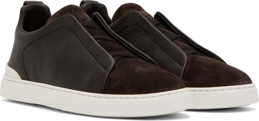ZEGNA Brown Triple Stitch Sneakers - Picture 2