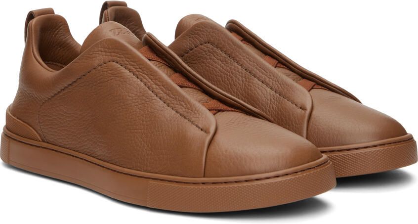 ZEGNA Brown Triple Stitch Sneakers - Picture 2