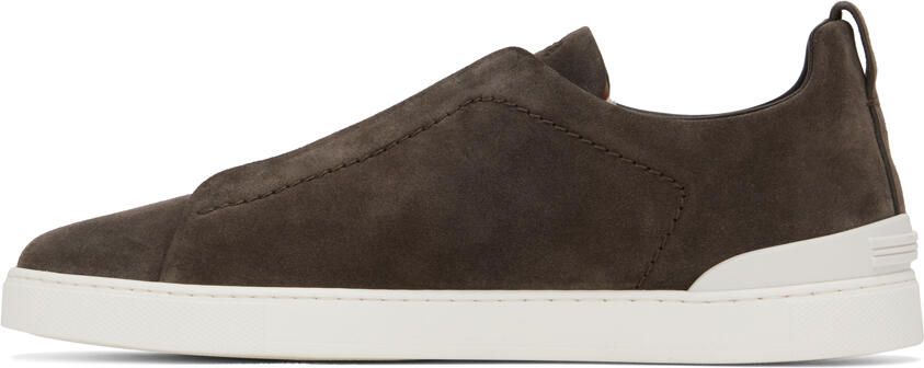 ZEGNA Brown Triple Stitch Sneakers - Picture 3