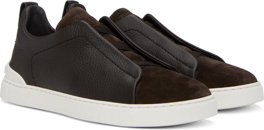 ZEGNA Brown Triple Stitch Sneakers