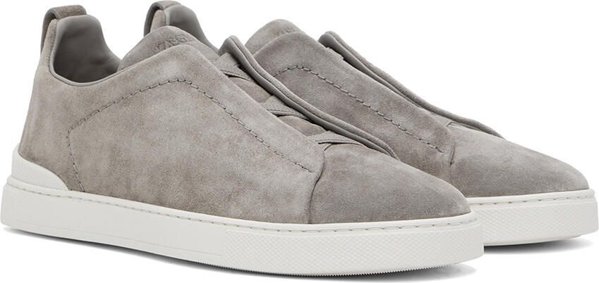 ZEGNA Gray Triple Stitch Sneakers - Picture 2
